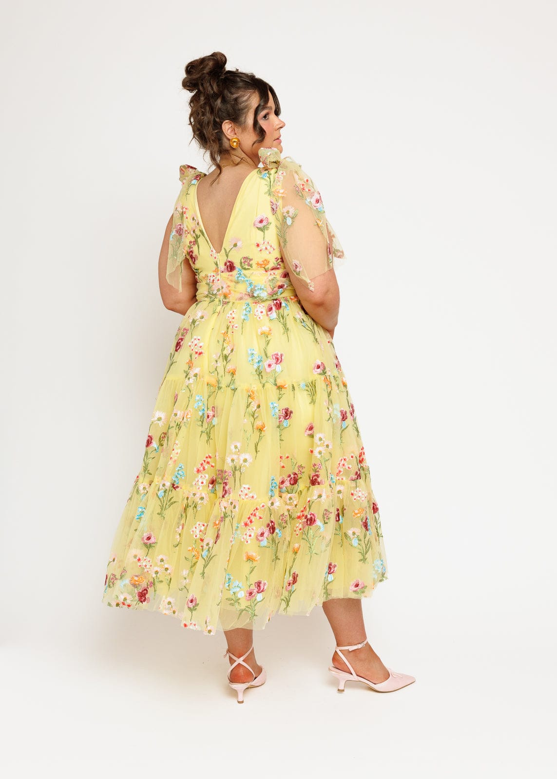 Margaret Floral Embroidered Midi Dress Yellow JessaKae