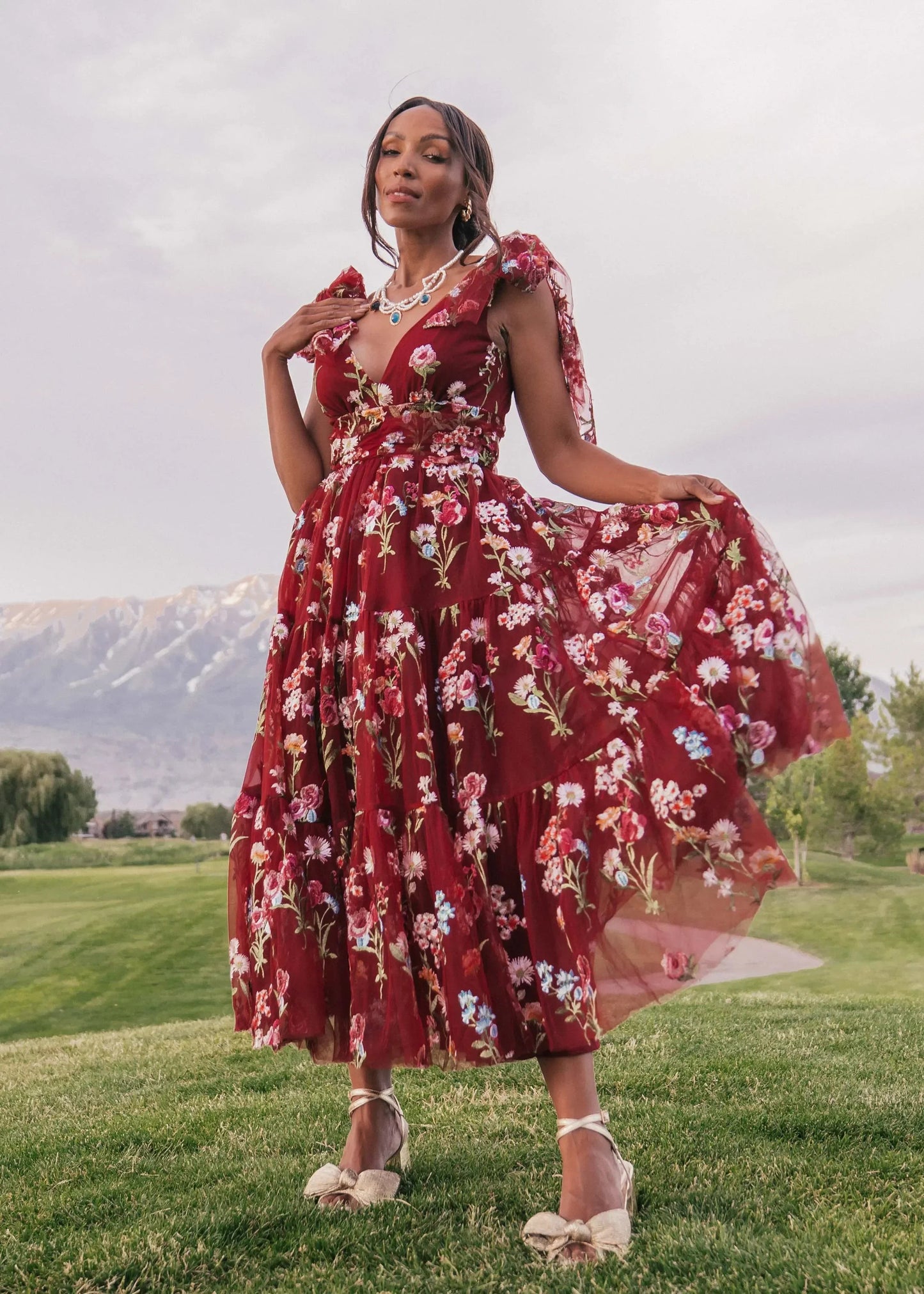 Margaret Floral Midi Dress Red JessaKae