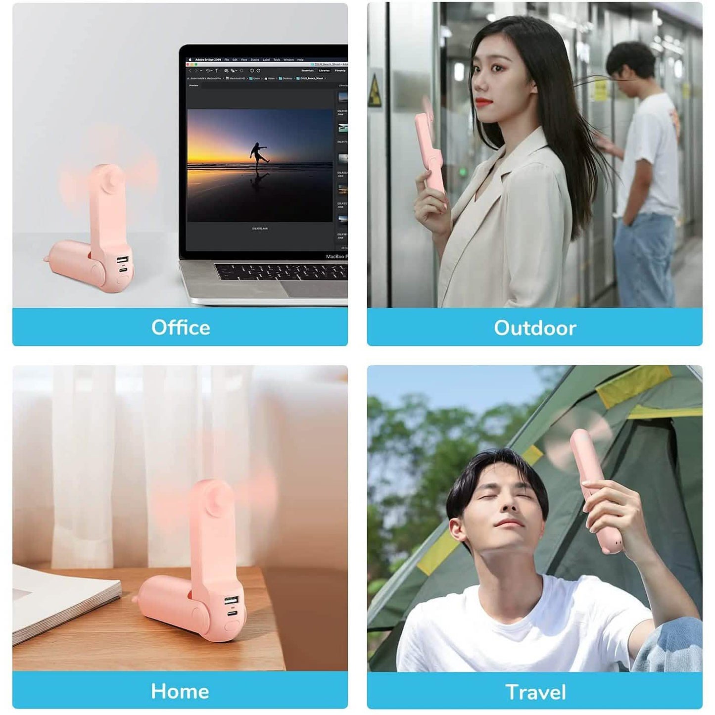 JISULIFE 3-in-1 Portable Small Pocket Fan with Power Bank DailySale