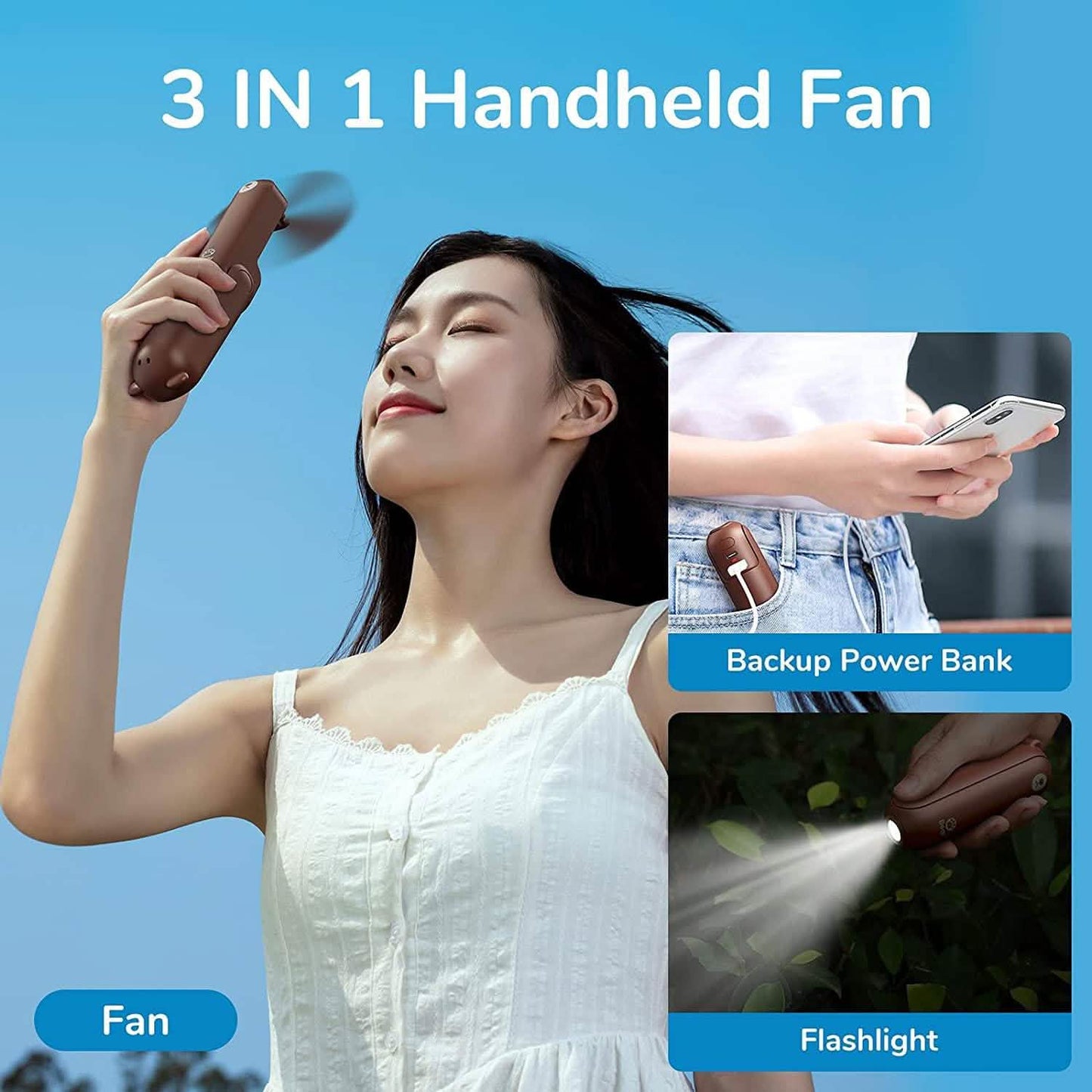 JISULIFE 3-in-1 Portable Small Pocket Fan with Power Bank DailySale