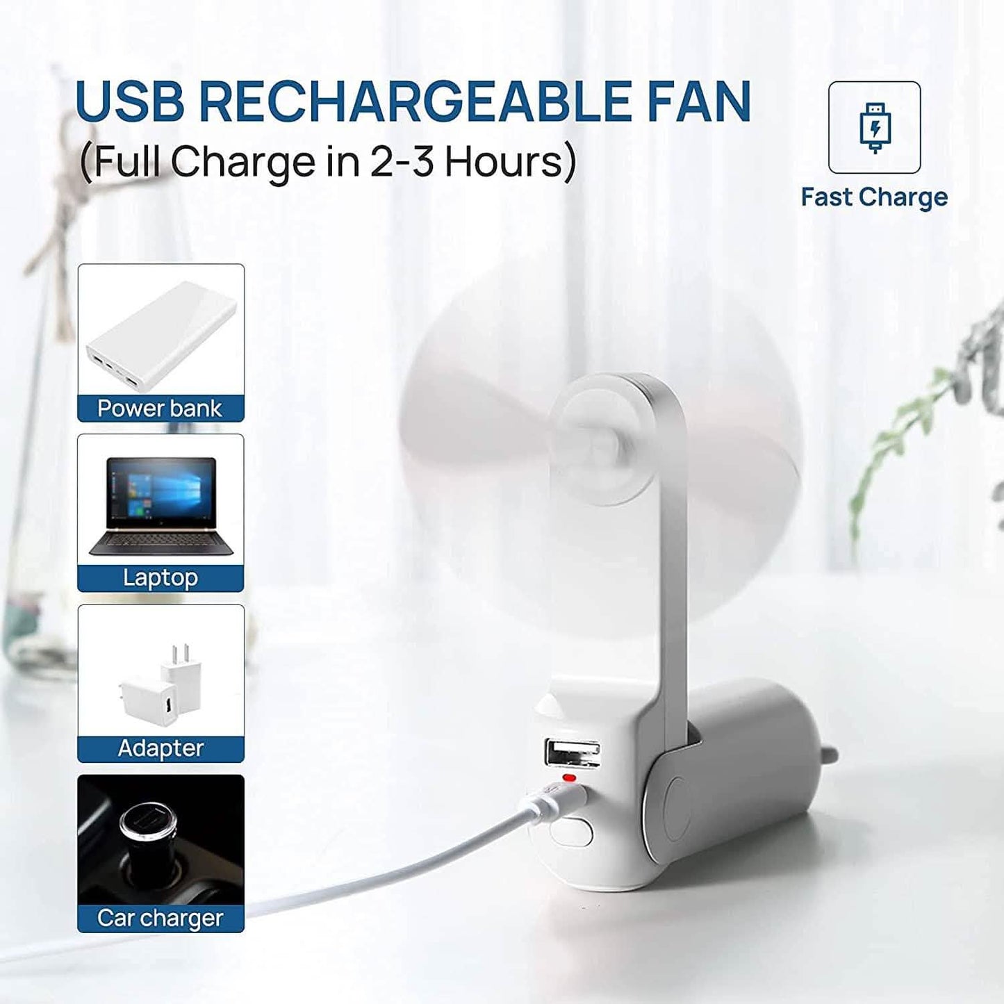 JISULIFE 3-in-1 Portable Small Pocket Fan with Power Bank DailySale