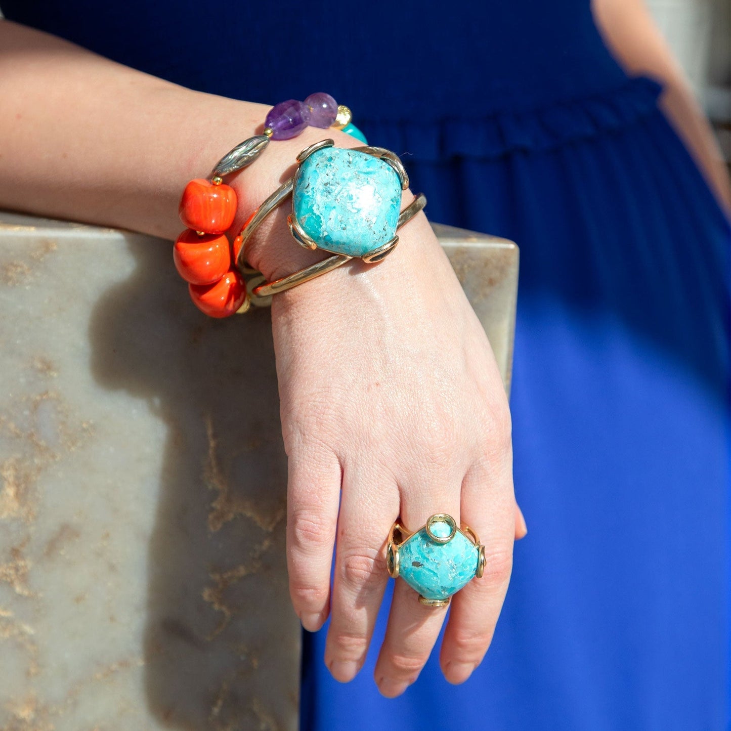 Keleidoscope Multistone Chunky Golden Bracelet Barse Jewelry