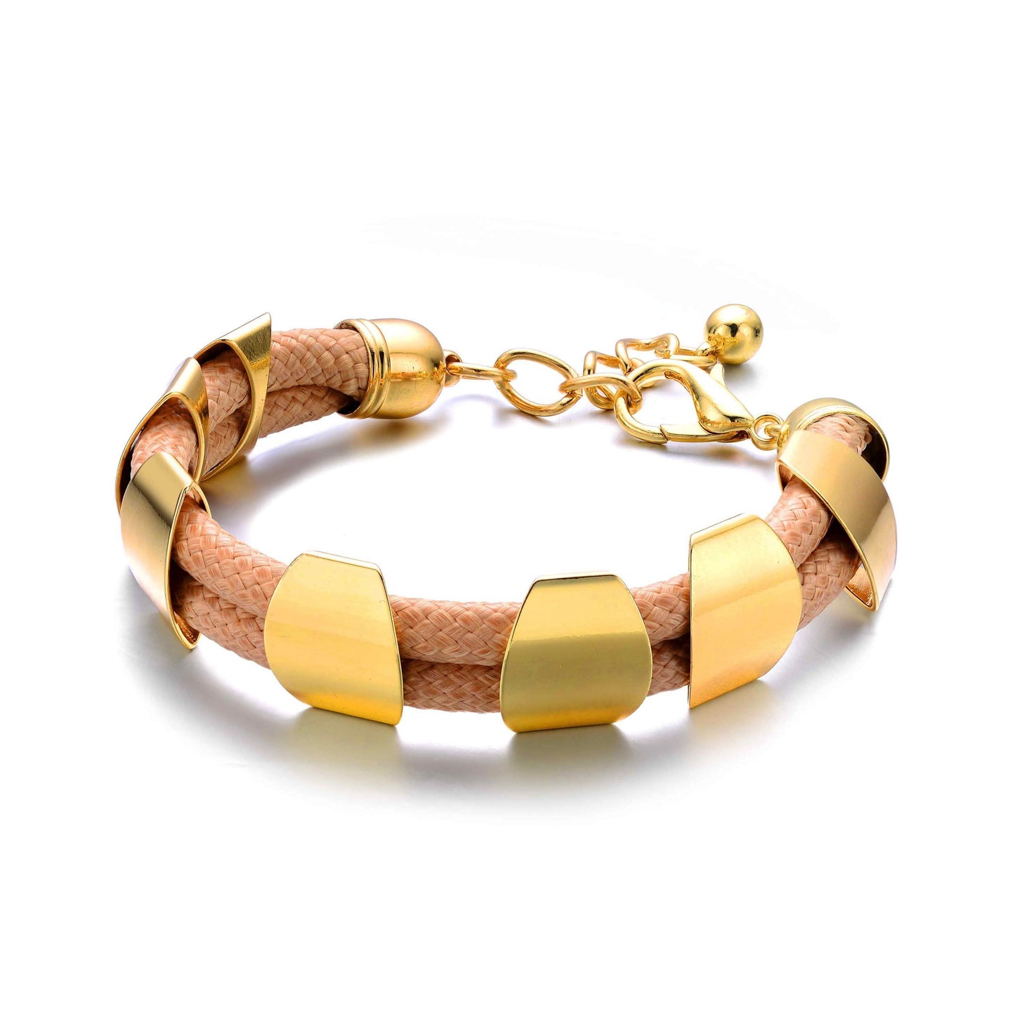 Khacki Leather Bracelet with Polished Metal Gold Plate Chain DailySale