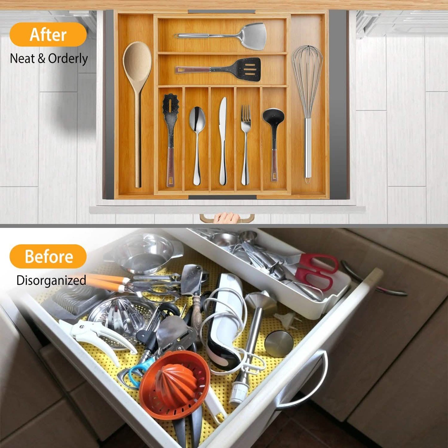 Kitchen Bamboo Expandable Cutlery Utensil Drawer Organizer DailySale