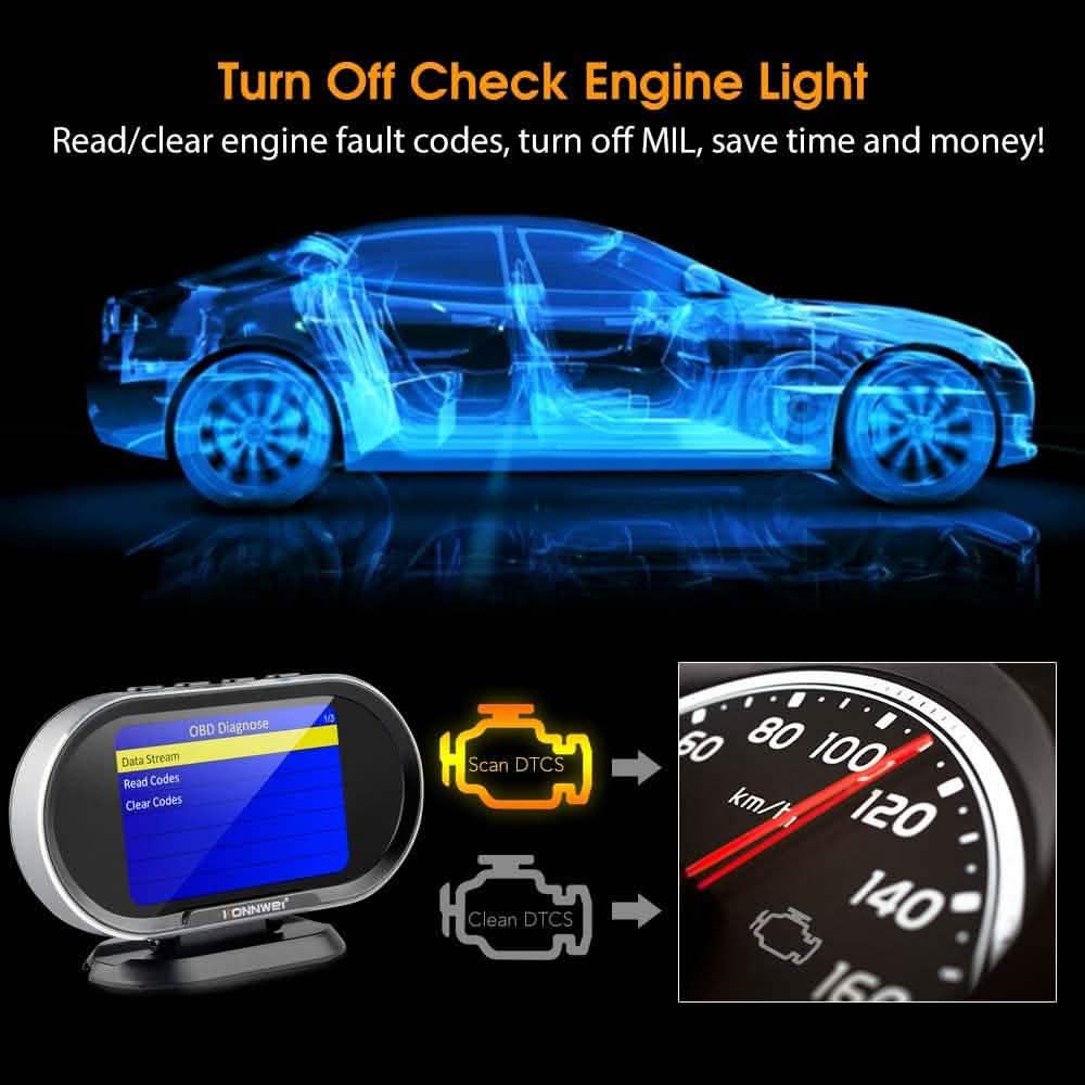 KONNWEI KW206 Car OBD2 HUD Digital Meter RPM Gauge DailySale