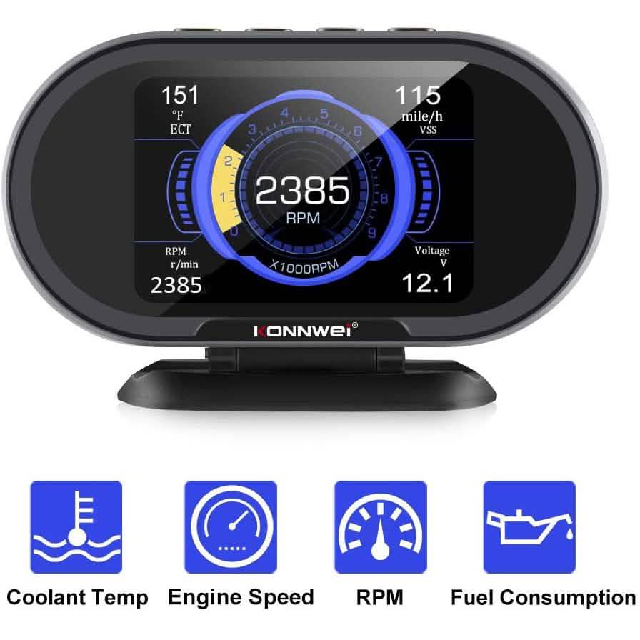 KONNWEI KW206 Car OBD2 HUD Digital Meter RPM Gauge DailySale