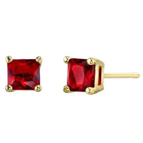 Lab-Created Ruby 10k Gold Plated Red Ruby Stud Earrings DailySale