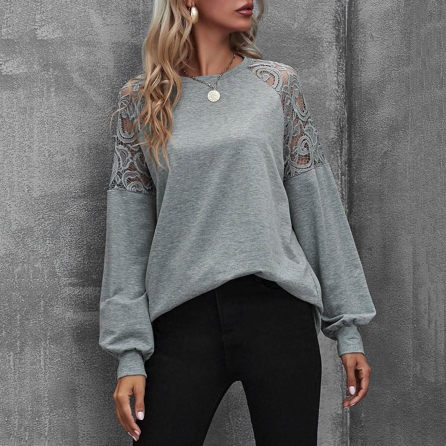 Lace Insert Raglan Sleeve Pullover DailySale