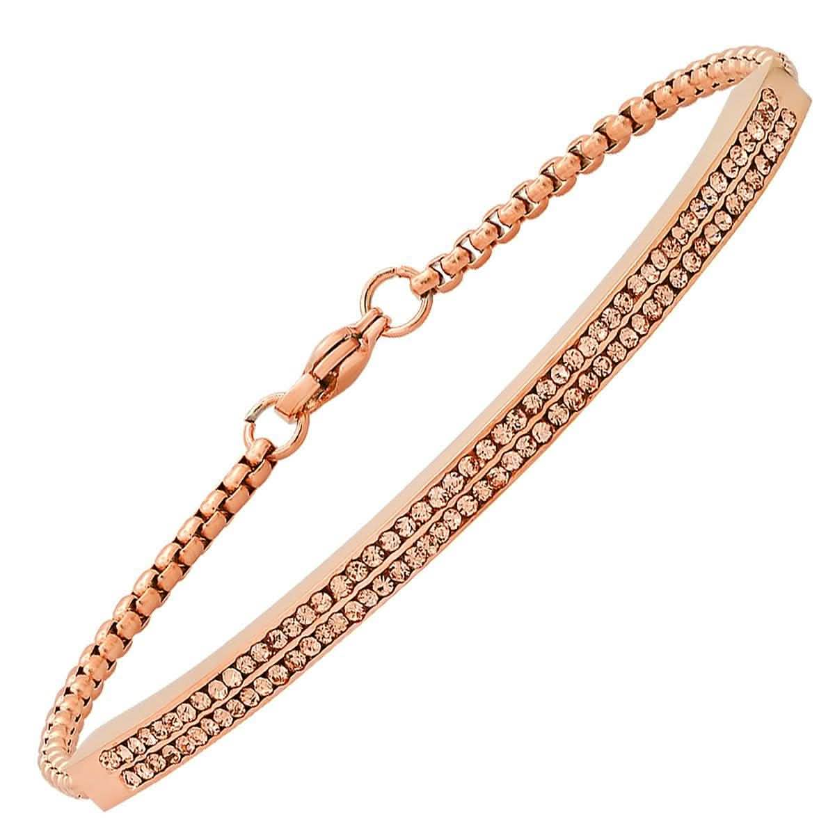 Ladies 18K Rose Gold Plated Stainless Steel Simulated Diamond Channel Setting Bracelet DailySale