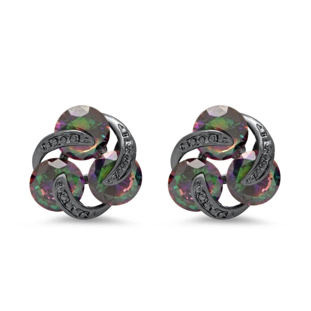 Ladies Black Ip Brass Rainbow Simulated Diamond Cluster Stud Earrings DailySale