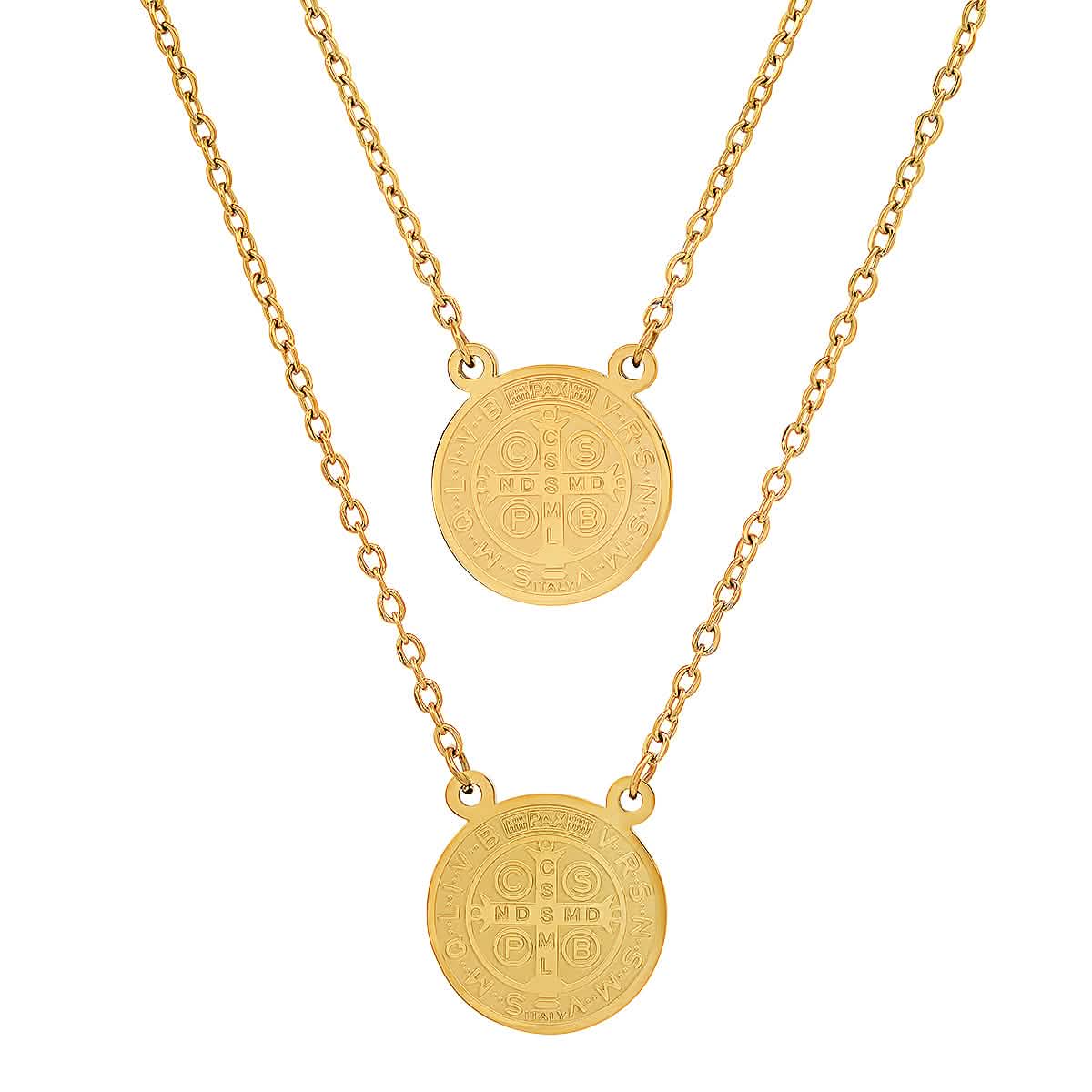 Ladies St. Benedict Double Circle Laser Engraved Scapular Religious Necklace DailySale