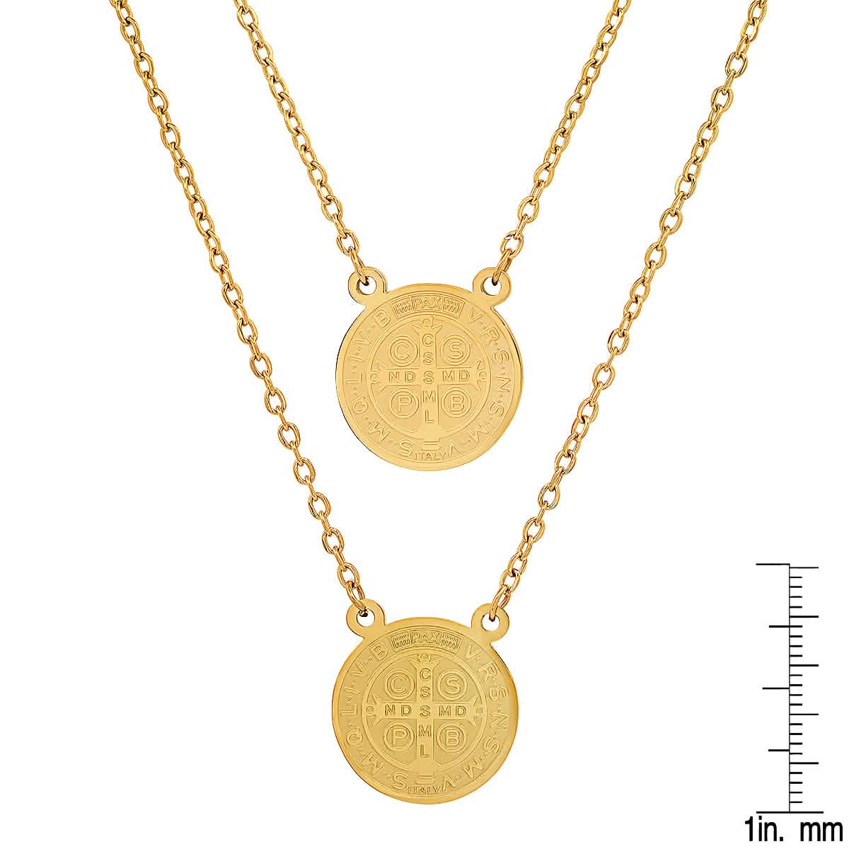Ladies St. Benedict Double Circle Laser Engraved Scapular Religious Necklace DailySale