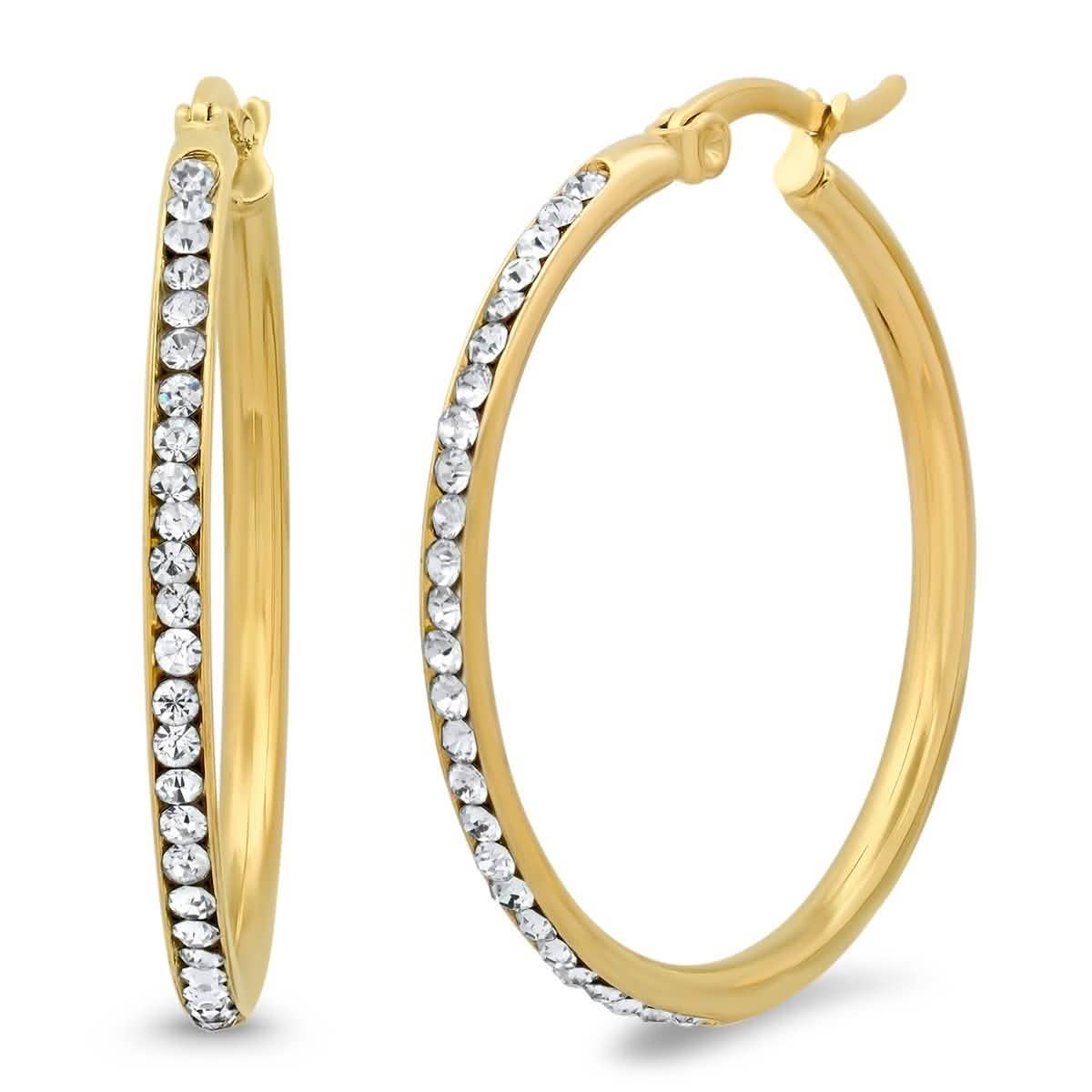 Ladies Stainless Steel And Simulated Diamonds Hoop Earrings DailySale