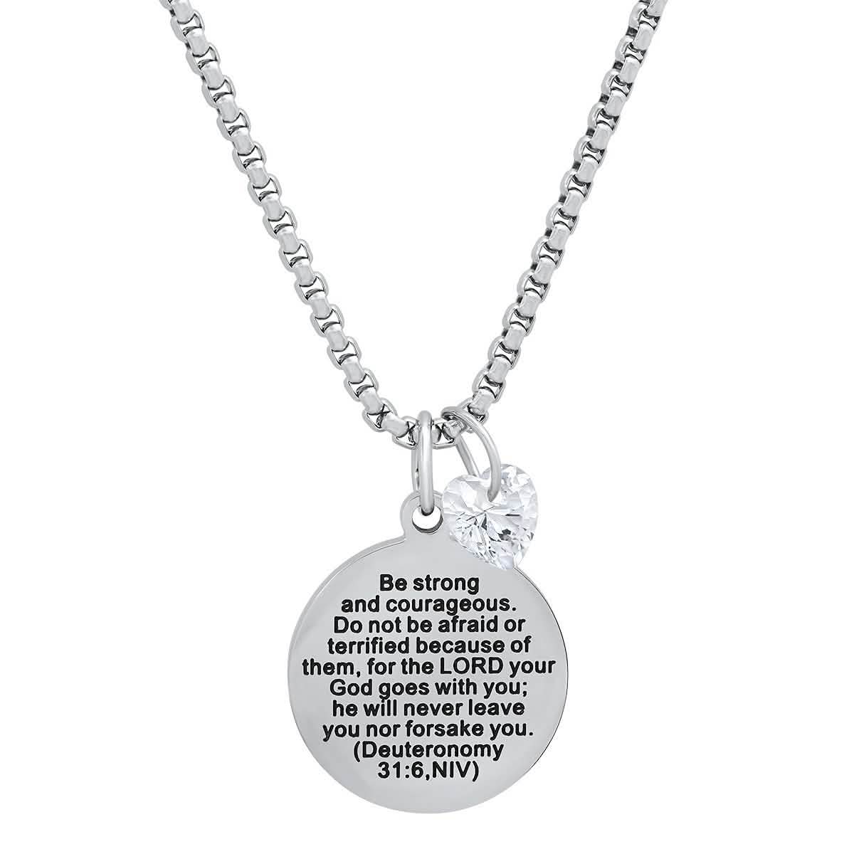 Ladies Stainless Steel Round Pendant Adorned with Heart Shape Swarovski Crystal Charm DailySale