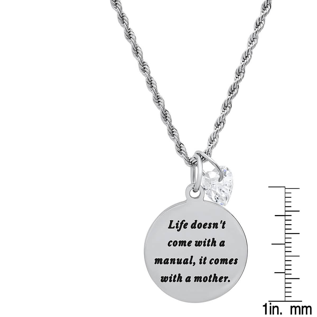 Ladies Stainless Steel Round Pendant Adorned with Heart Shape Swarovski Crystal Charm DailySale