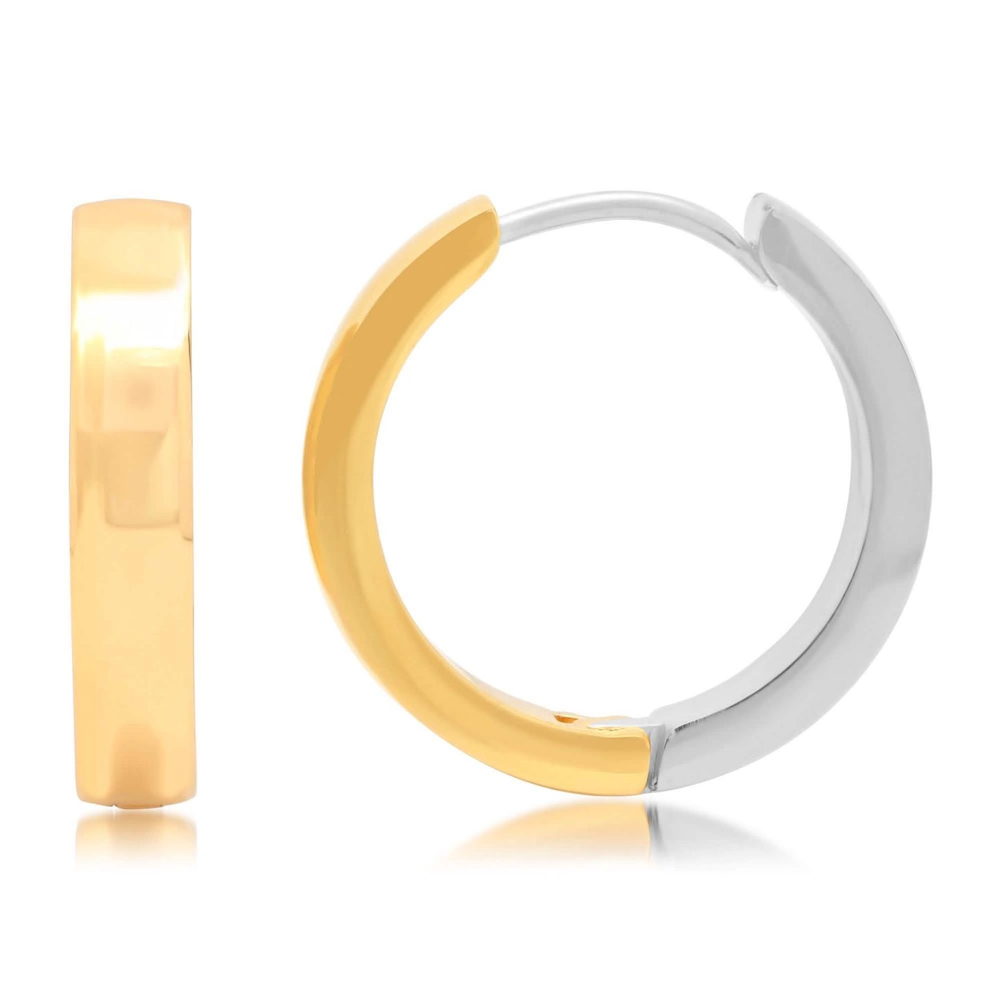 Ladies Two Tone Stainless Steel and 18K Gold Plated Huggie Earrings DailySale