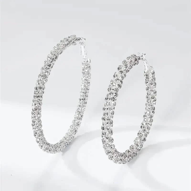 Large Full Rhinestone Silver Hoop Earrings DailySale
