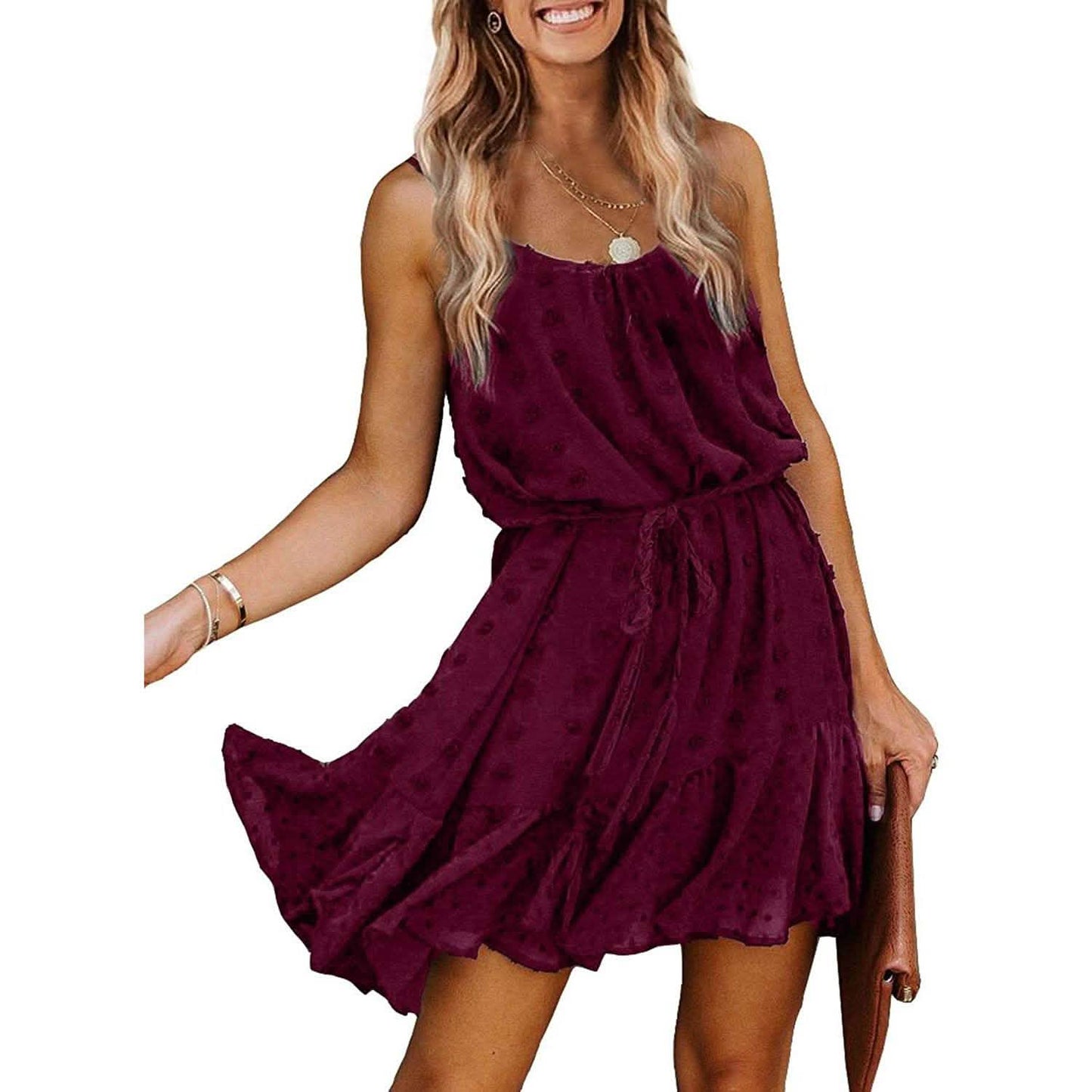 Lovinchic Women's Spaghetti Strap Tied Waist Floral Mini Dress Summer Casual Flowy Dress DailySale