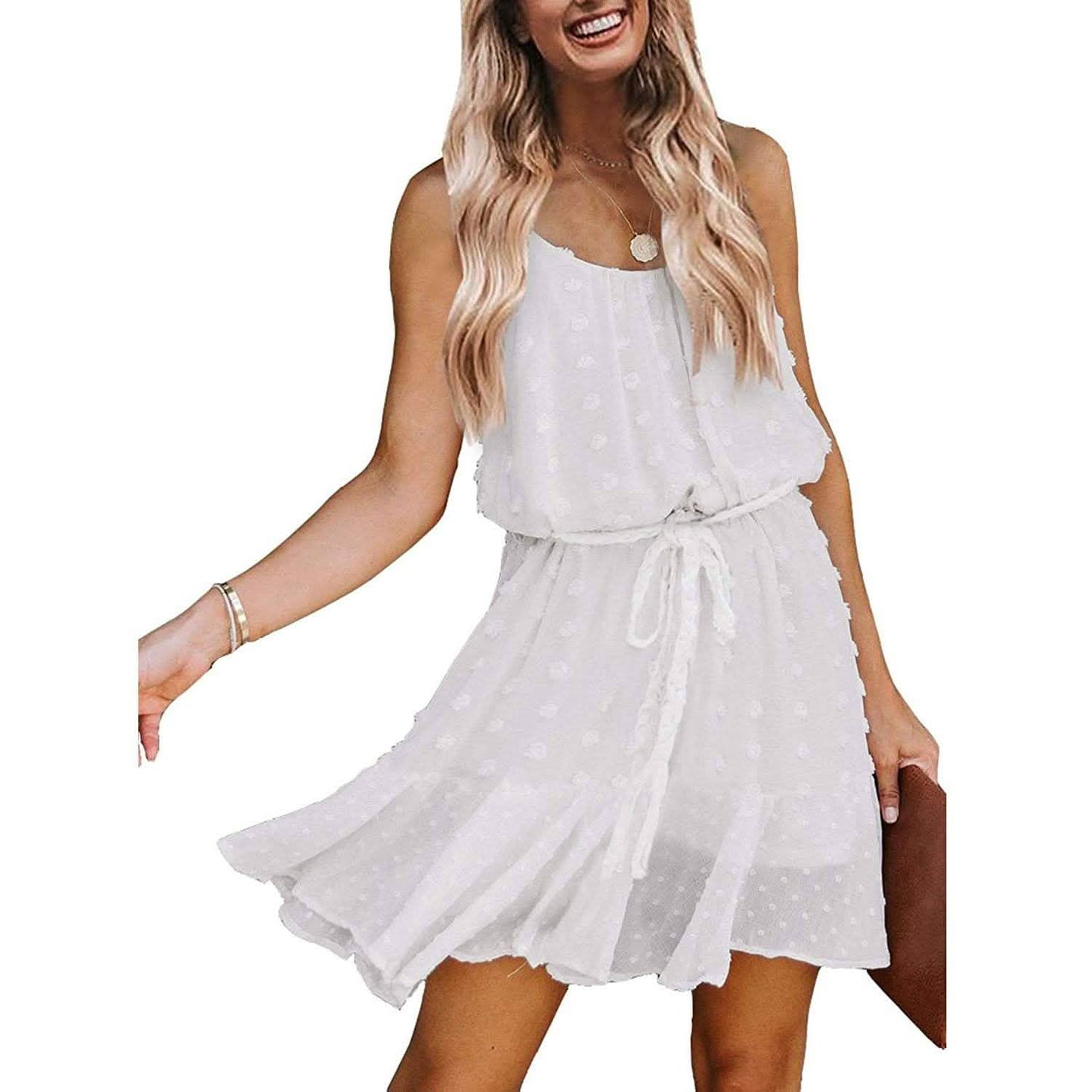 Lovinchic Women's Spaghetti Strap Tied Waist Floral Mini Dress Summer Casual Flowy Dress DailySale