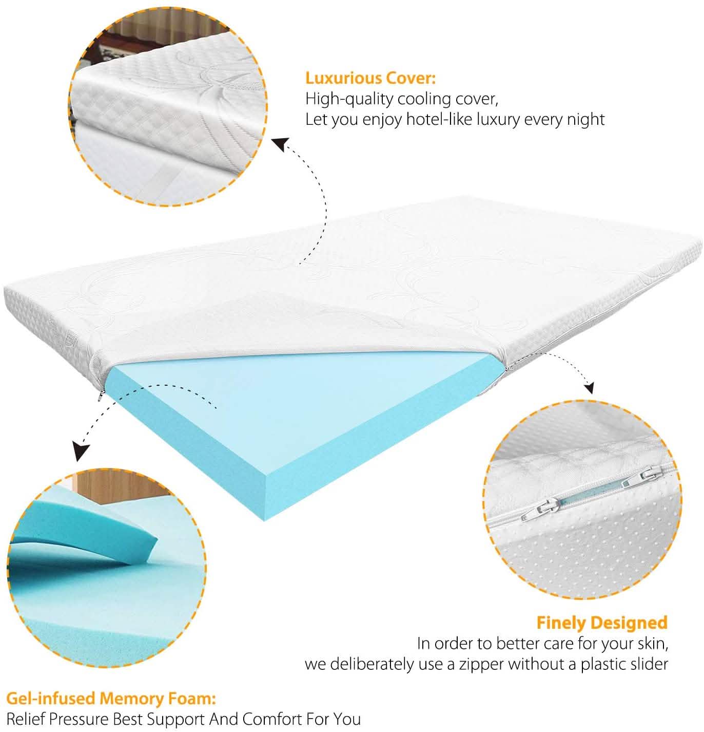 LSOFT Mattress Pad Gel Infused Memory Foam Mattress Topper 4 Corner Elastic Anchor Band Washable Bed Cover DailySale