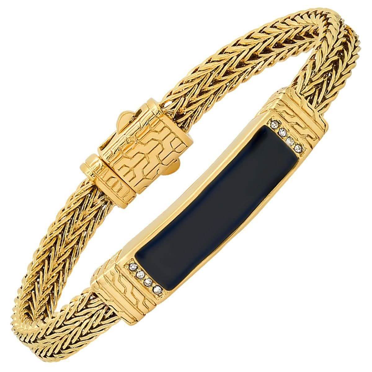 Men's 18K Gold Plated Stainless Steel and Simulated Black Onyx ID Bracelet DailySale