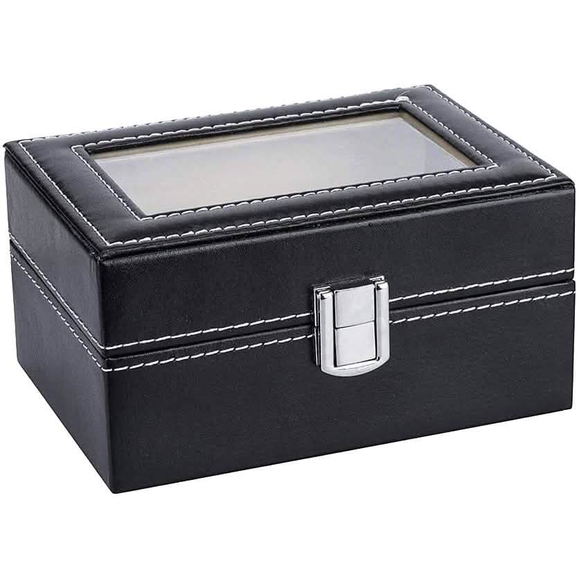Mens Black Leather Display Glass Top Jewelry Case Organizer DailySale