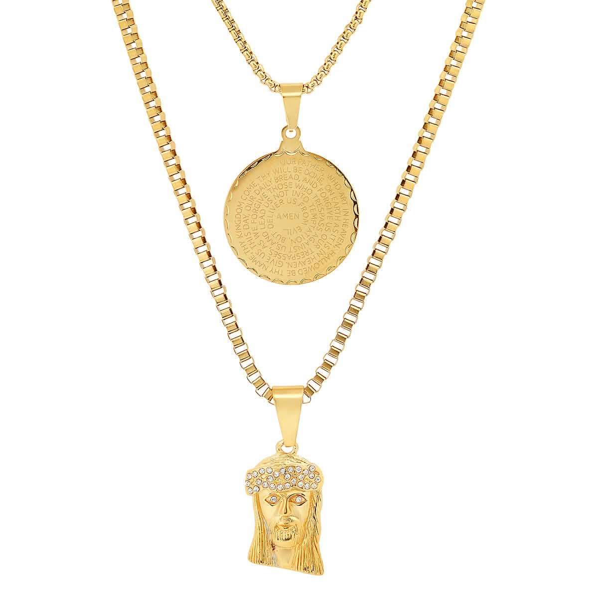 Men's Box Chain Double Row Pendant and Jesus Head Necklace DailySale
