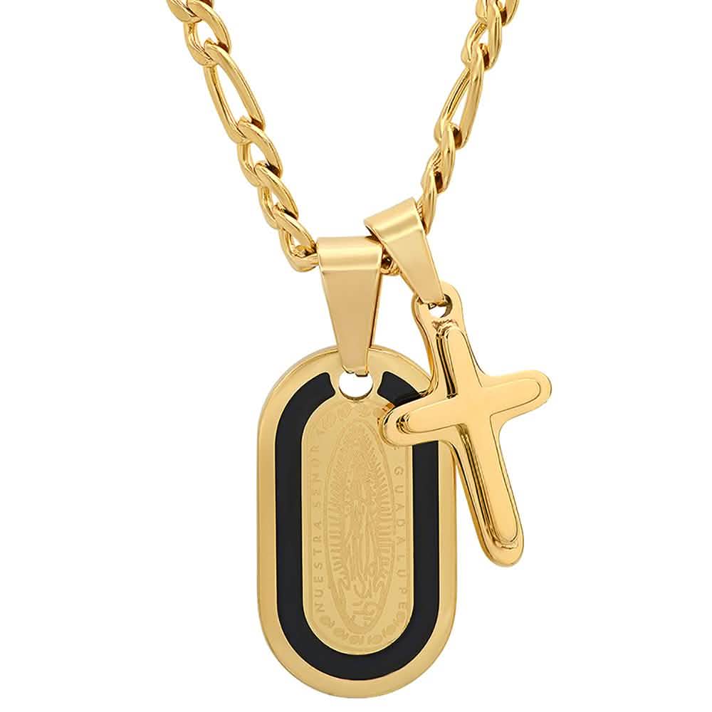Men's Dog Tag Lady of Guadalupe And Cross Pendant DailySale