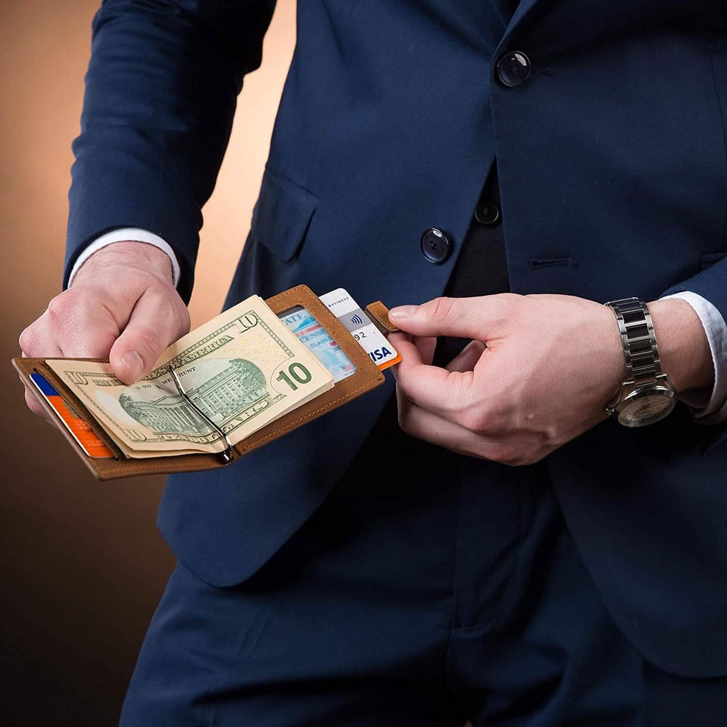 Men's Slim Leather Wallet with Money Clip Bifold Minimalist RFID Blocking Card DailySale