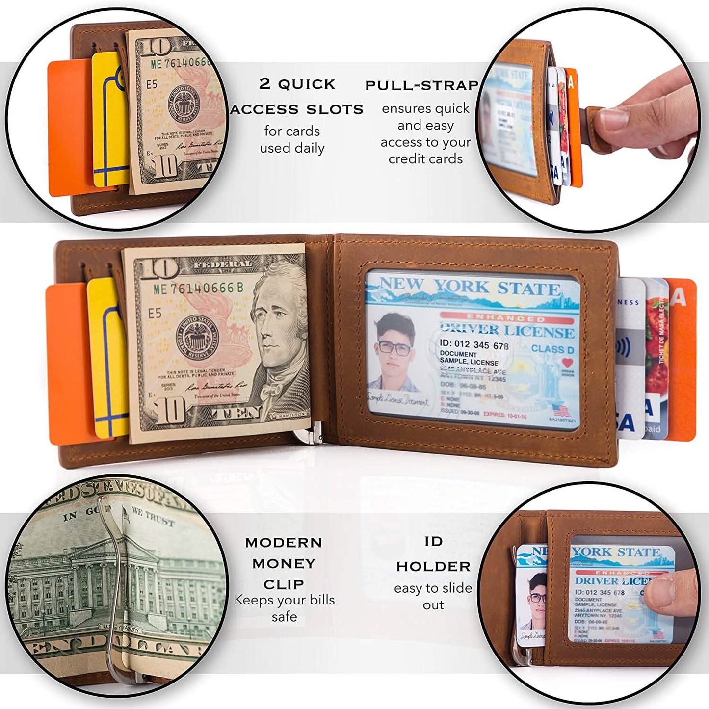 Men's Slim Leather Wallet with Money Clip Bifold Minimalist RFID Blocking Card DailySale