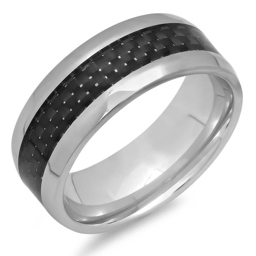 Men's Stainless Steel and Black Carbon Fiber Ring DailySale