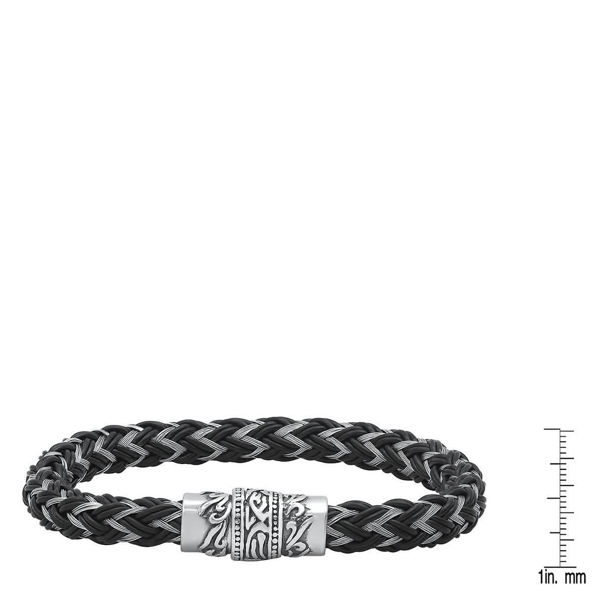 Men's Stainless Steel and Black Leather Braided Bracelet DailySale