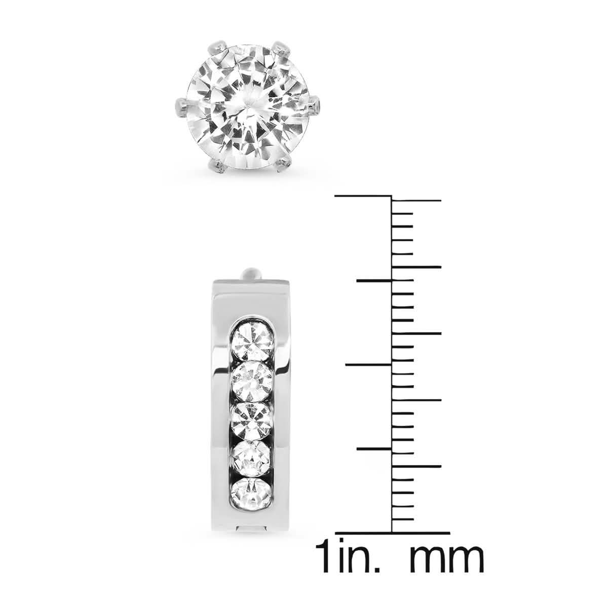 Men's Stainless Steel Simulated Diamond Huggie and Stud Earrings Set DailySale