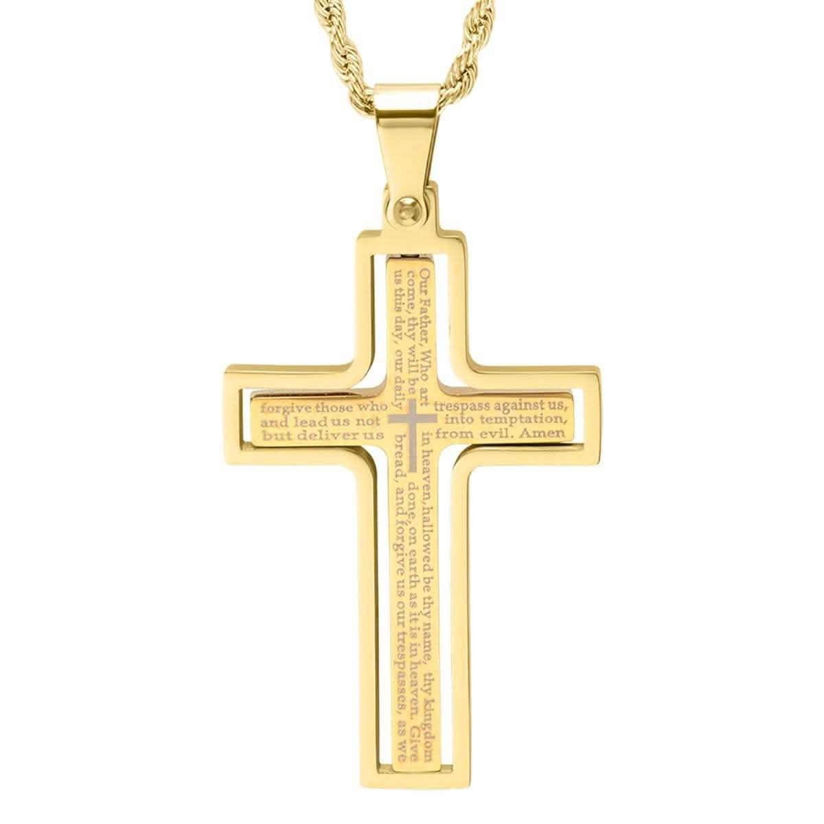 Men's Stainless Steel The Lord's Prayer Rotating Cross Pendant Necklace DailySale