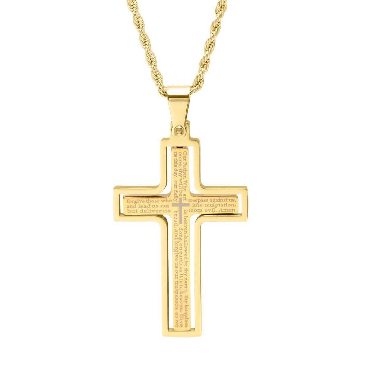 Men's Stainless Steel The Lord's Prayer Rotating Cross Pendant Necklace DailySale