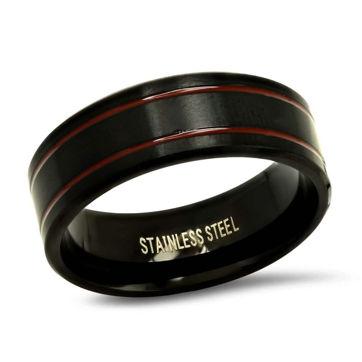 Men's Two-Tone Black and Red IP Stainless Steel Ring DailySale