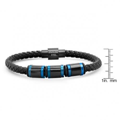 Men’s Two Tone IP Stainless Steel Leather Bracelet DailySale