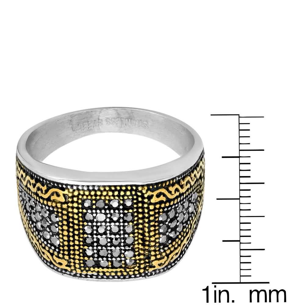Men's Two Tone Stainless Steel And 18k Gold With Simulated Diamonds Ring DailySale