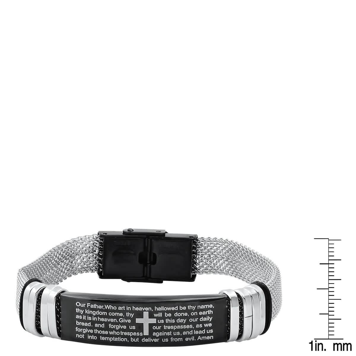 Men's Two Tone Stainless Steel and Black IP Our Father Prayer Mesh Bracelet DailySale