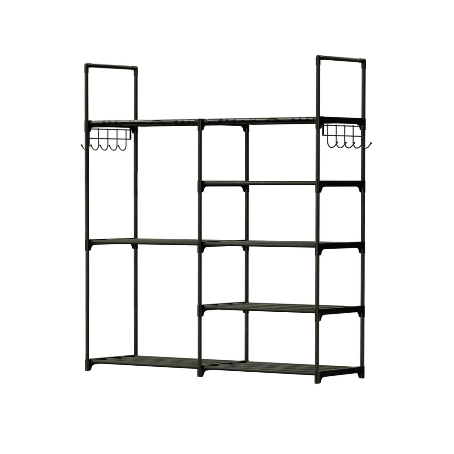 Metal Shoe Storage Shelf Free Standing Shoe Stand with 2 Row Hooks DailySale
