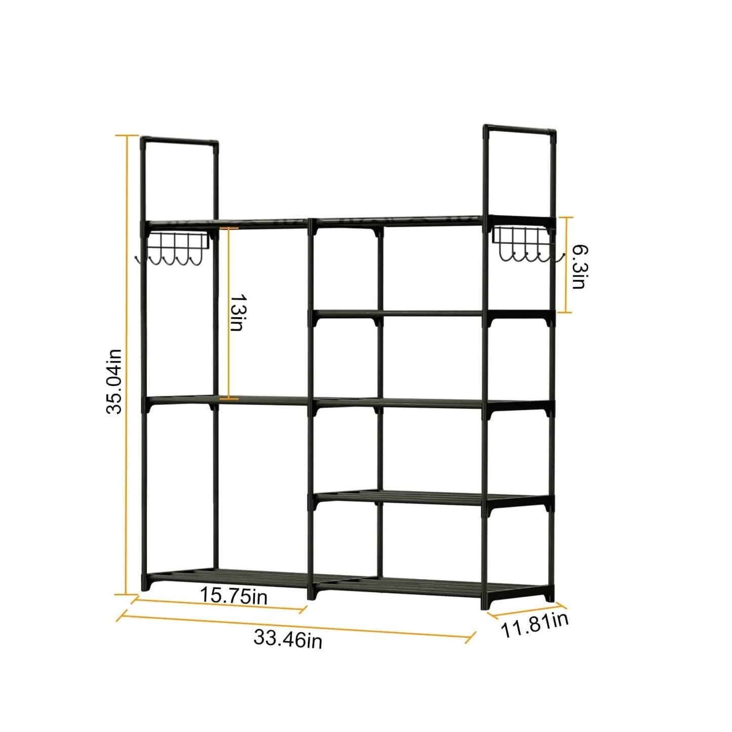 Metal Shoe Storage Shelf Free Standing Shoe Stand with 2 Row Hooks DailySale