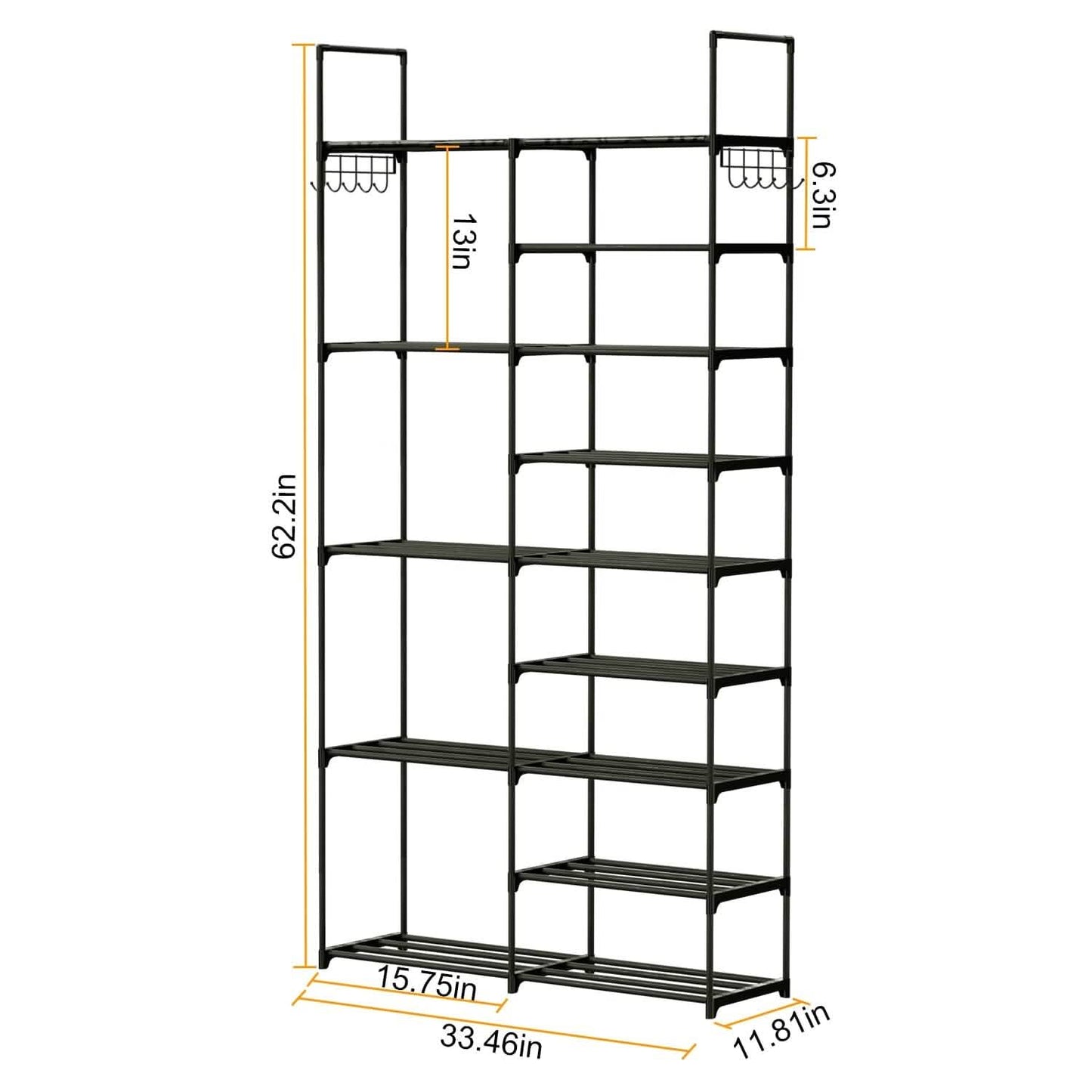 Metal Shoe Storage Shelf Free Standing Shoe Stand with 2 Row Hooks DailySale