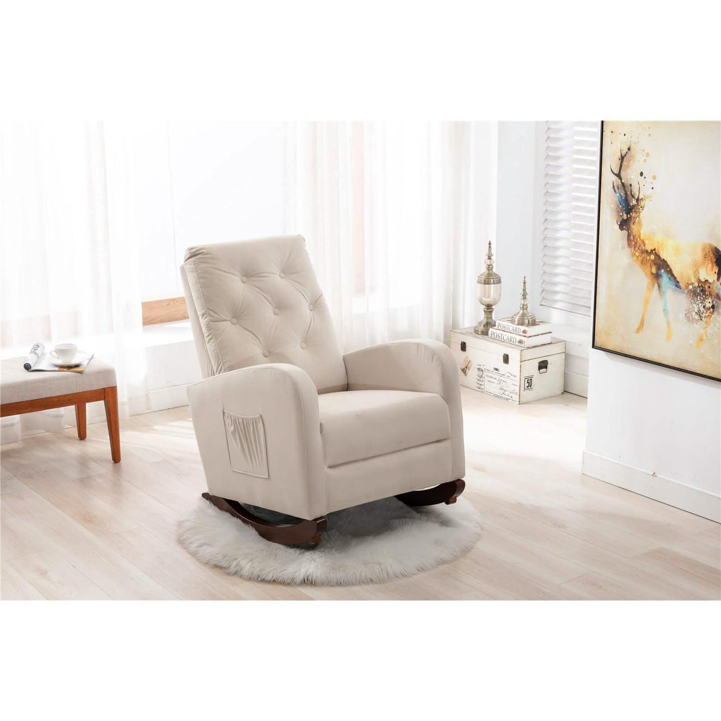 Mid-Century Modern Nursery Rocking Chair Armchair DailySale