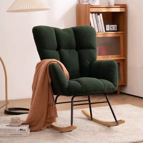 Mid-Century Modern Teddy Fabric Tufted Upholstered Rocking Chair DailySale