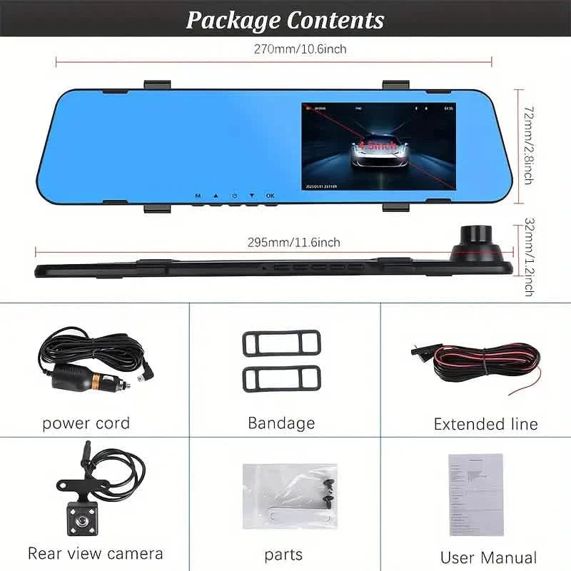 Mirror Dash Cam 4.5 Inch Rear View Mirror 1080P Front and Rear View Dual Cameras DailySale
