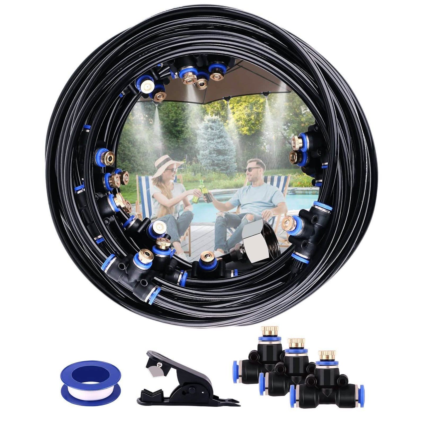 Mist Cooling System 26Ft Line + 10 T-Joint Nozzles Water Sprayer DailySale