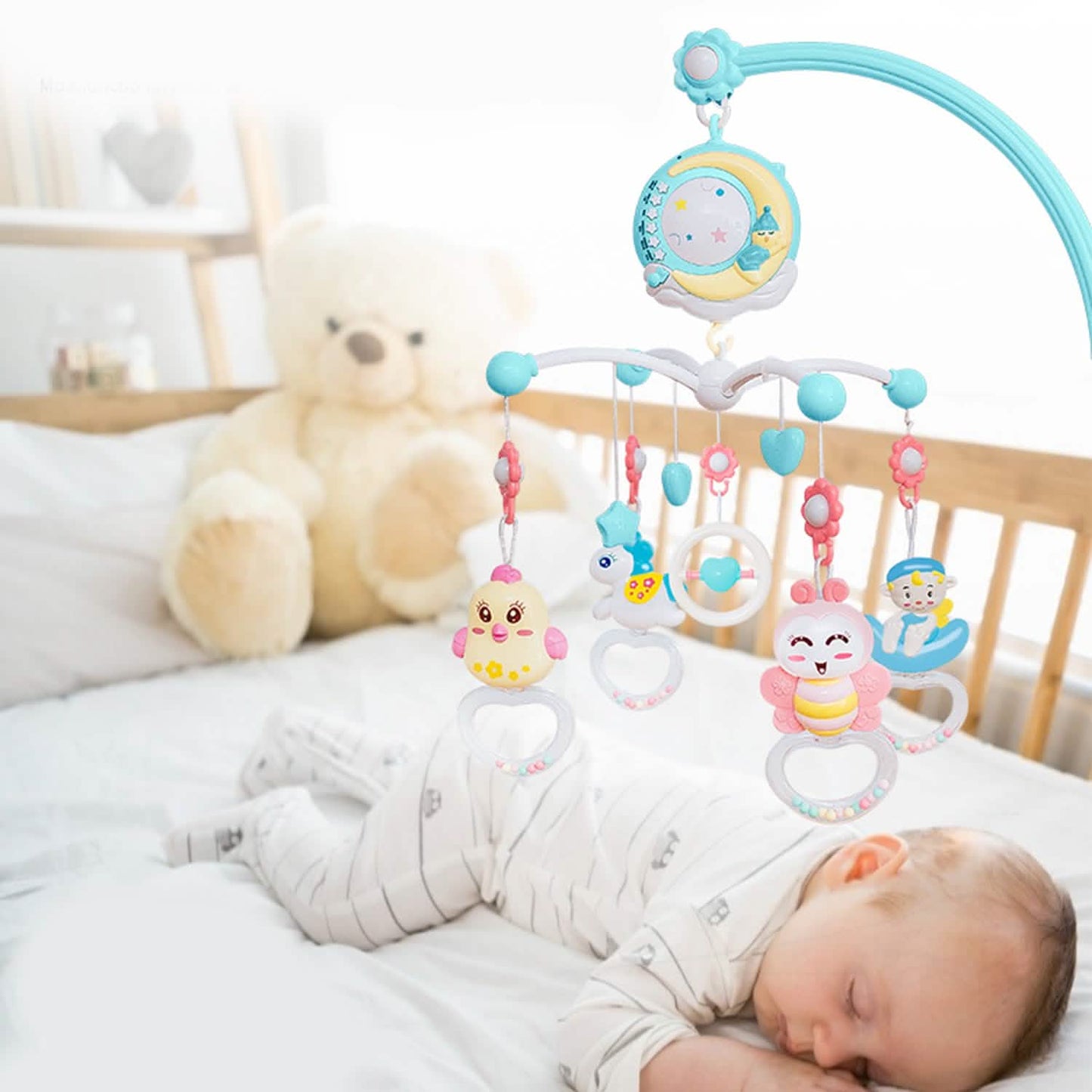Mobile Star Projection Nursery Light Baby Rattle Toy with Music Box Remote Control DailySale