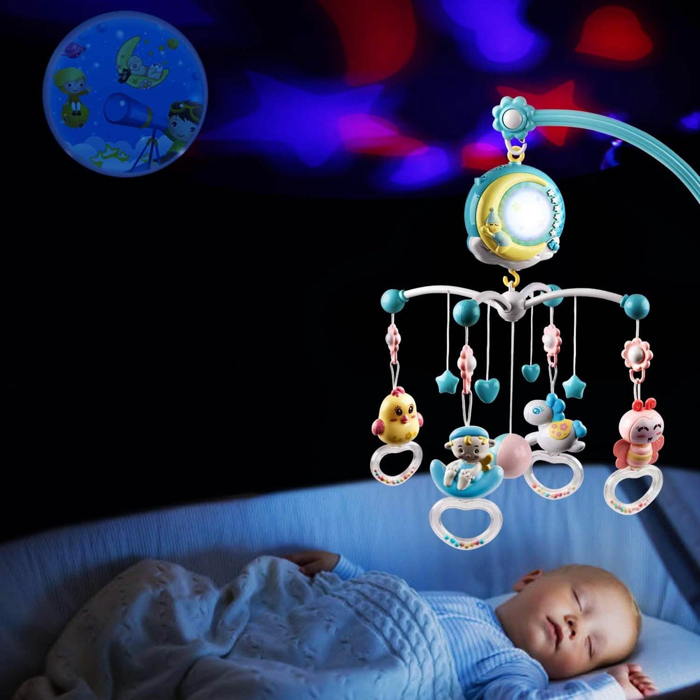 Mobile Star Projection Nursery Light Baby Rattle Toy with Music Box Remote Control DailySale