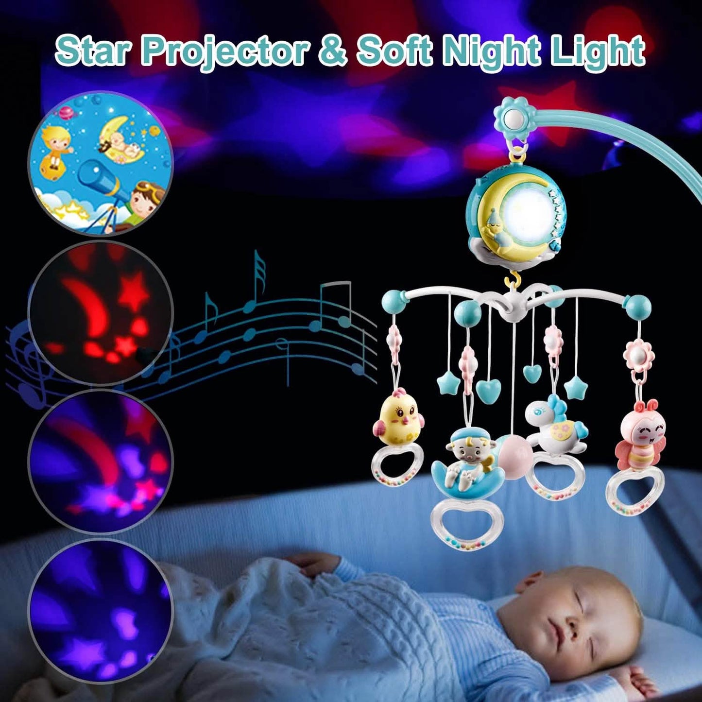 Mobile Star Projection Nursery Light Baby Rattle Toy with Music Box Remote Control DailySale