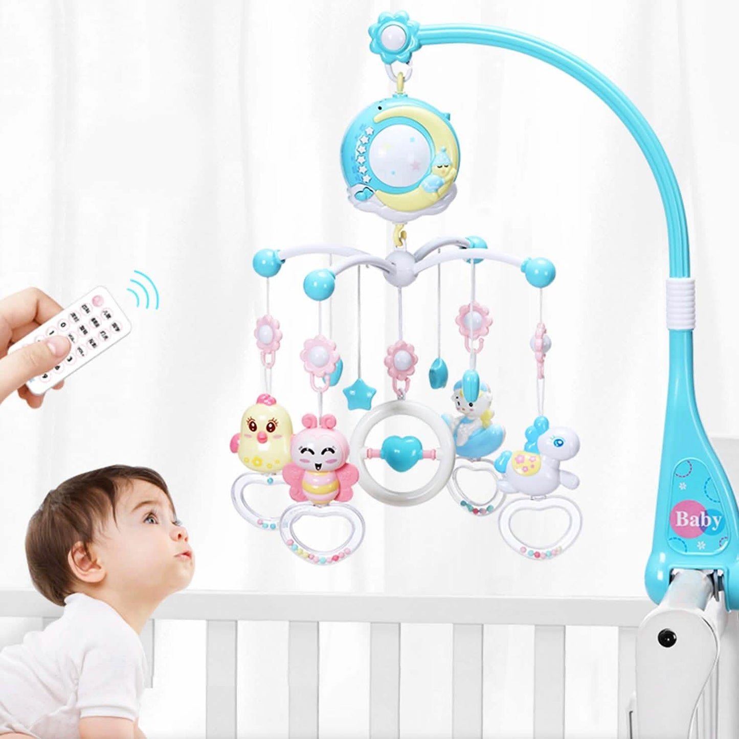 Mobile Star Projection Nursery Light Baby Rattle Toy with Music Box Remote Control DailySale